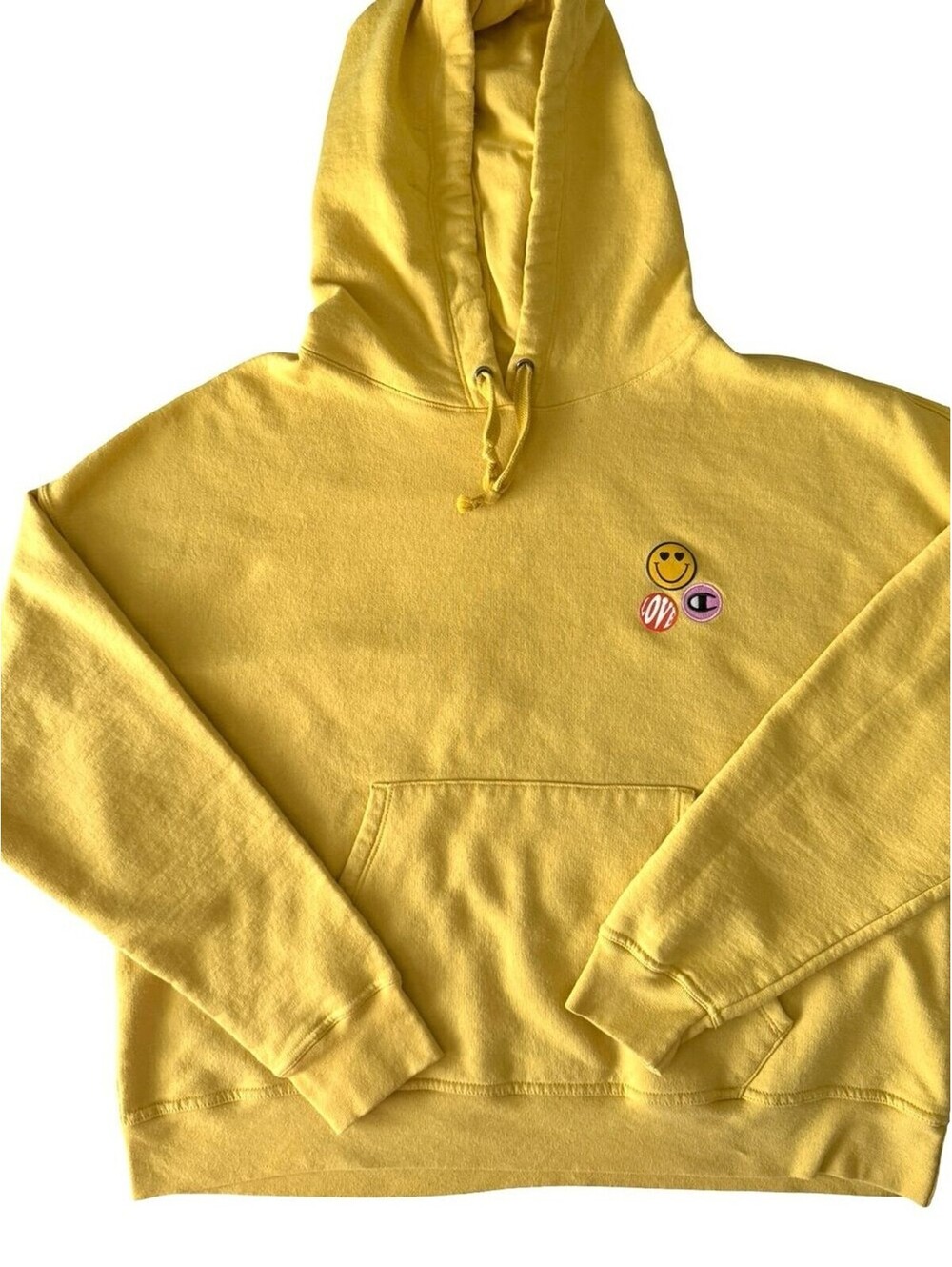 Champion Yellow Smiley Face Love Graphic Hoodie Men’s XL Streetwear